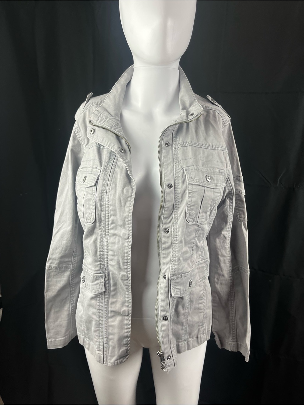 Kensie Light Gray Utility Jacket with Front Pockets